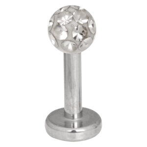 Labret argenté avec boule cristalline sur fond blanc