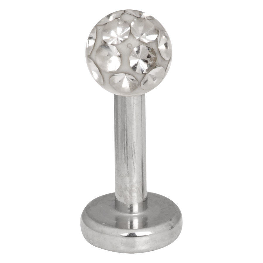 Labret transparent avec boule de 4 mm Labret argenté avec boule cristalline sur fond blanc