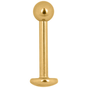 Stud Labret doré en titane avec filetage externe sur fond blanc