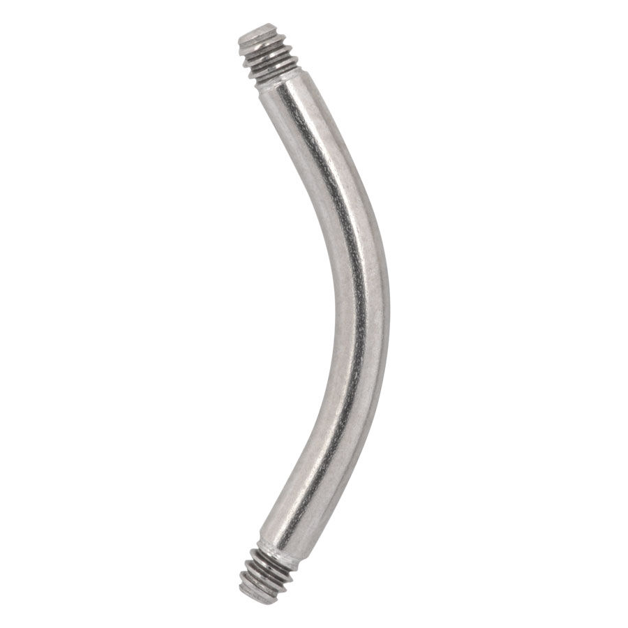 Tige courbée standard en titane, argent Tige courbée en titane argentée avec filetage externe sur fond blanc