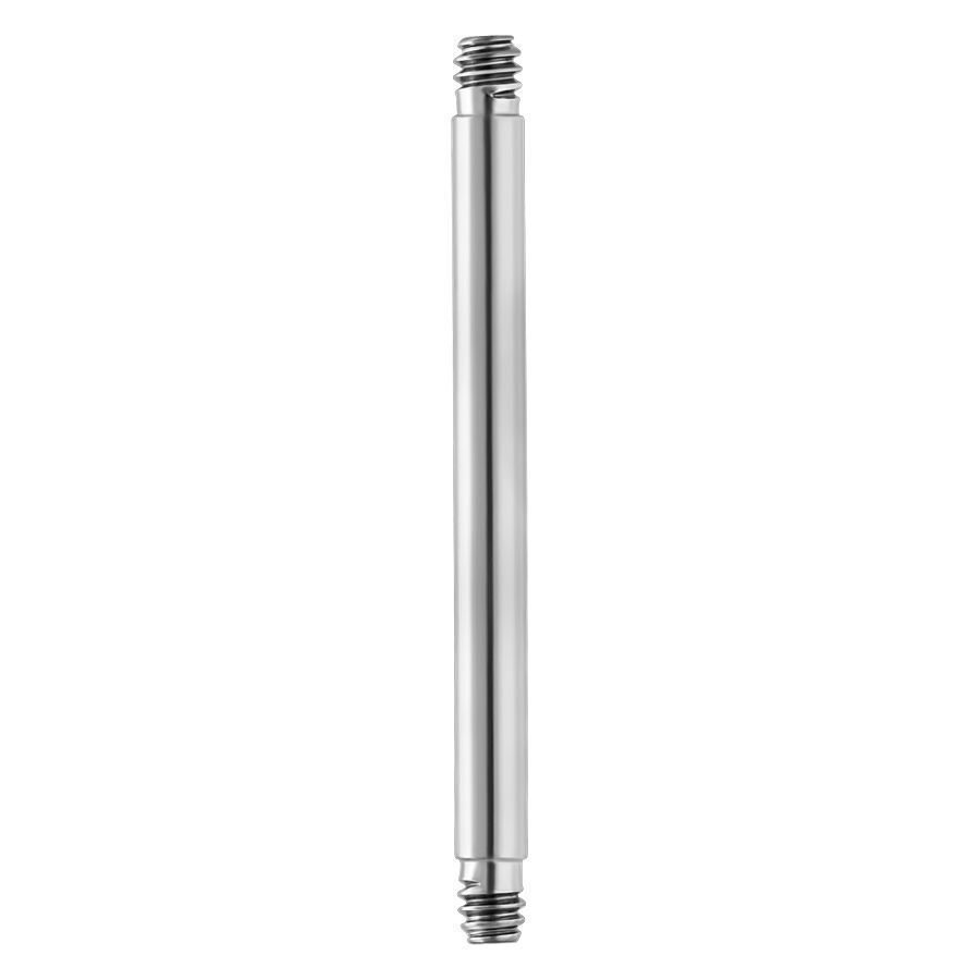 Barre de piercing droite en titane, argent Barre de piercing droite argentée avec filetage externe sur fond blanc