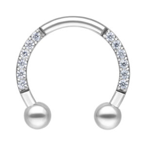 Barbell circulaire argenté avec cristaux, 8mm de diamètre intérieur, sur fond blanc