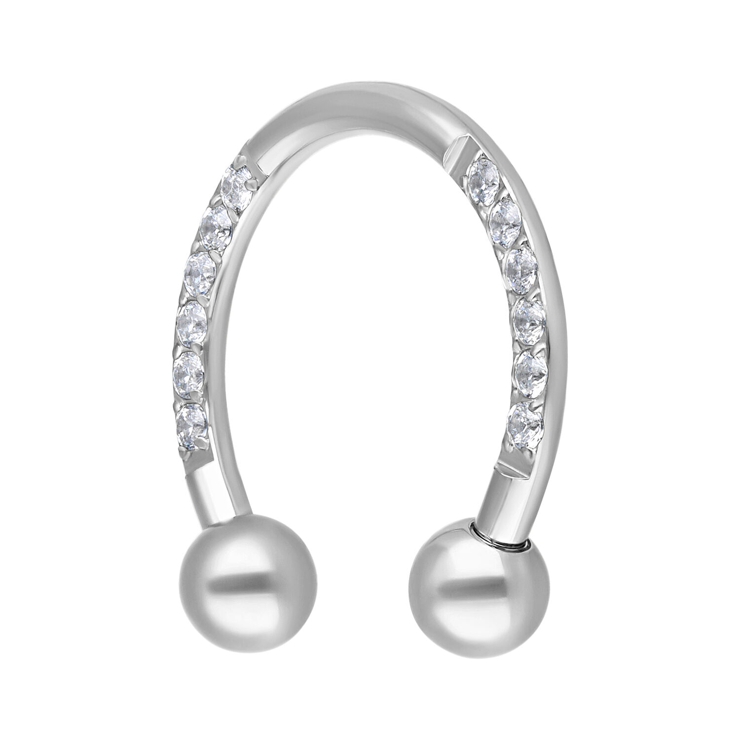 Barbell circulaire en cristal argenté 8,0 mm Barbell circulaire argenté avec cristaux sur fond blanc