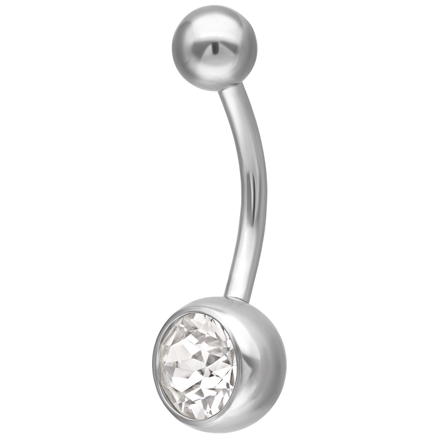 Piercing nombril en titane argenté 10 mm Piercing nombril argenté avec cristal clair, 10 mm de longueur