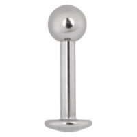 Labret en titane argenté avec boule et filetage externe sur fond blanc
