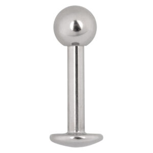 Labret en titane argenté avec boule et filetage externe sur fond blanc