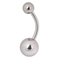 Banane de nombril argentée en titane, boules de 5 mm et 8 mm, sur fond blanc