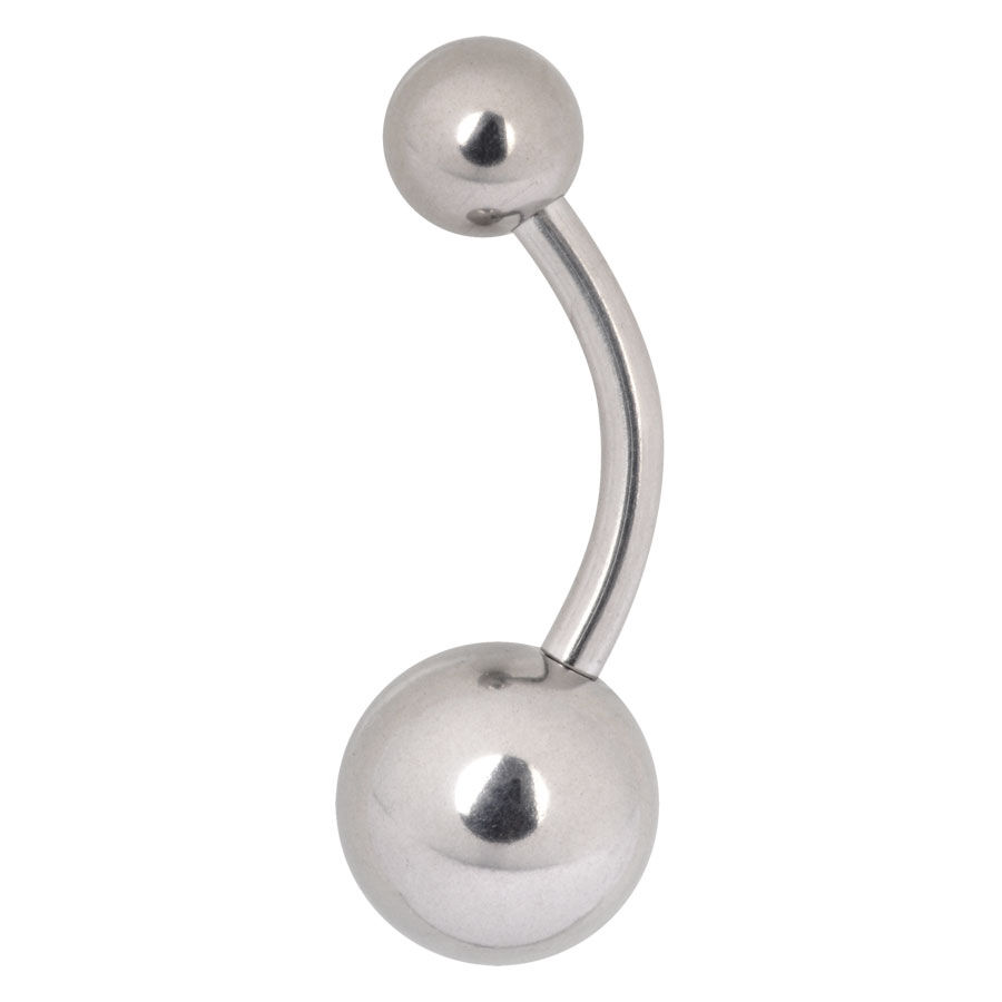 Banane de nombril argentée en titane, boules de 5 mm et 8 mm, sur fond blanc
