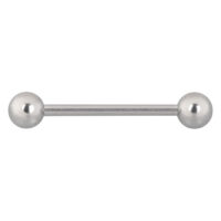 Barbell en titane argenté 18 mm, boule 5 mm Barbell en titane argenté de 18 mm de long avec des boules de 5 mm sur fond blanc
