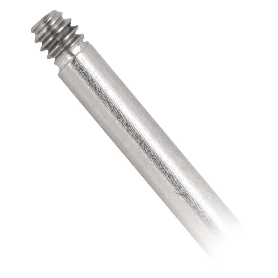 Barbell en titane 18mm avec filetage externe Barre en titane argentée avec filetage externe sur fond blanc
