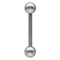 Barbell en titane argenté 18 mm Barbell argenté en titane avec des boules à chaque extrémité sur fond blanc