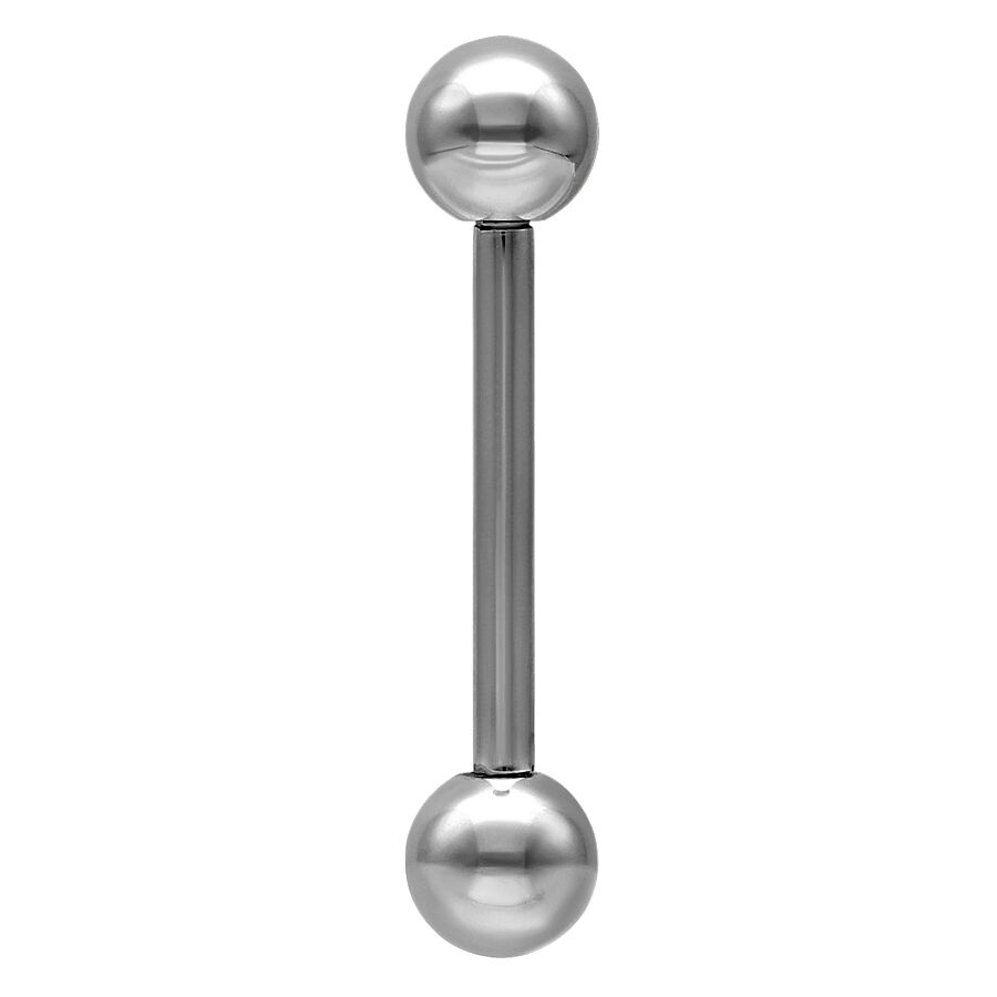 Barbell en titane argenté 18 mm Barbell argenté en titane avec des boules à chaque extrémité sur fond blanc