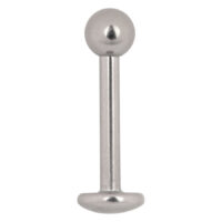 Labret en titane argenté avec filetage externe Labret en titane argenté avec boule sur fond blanc