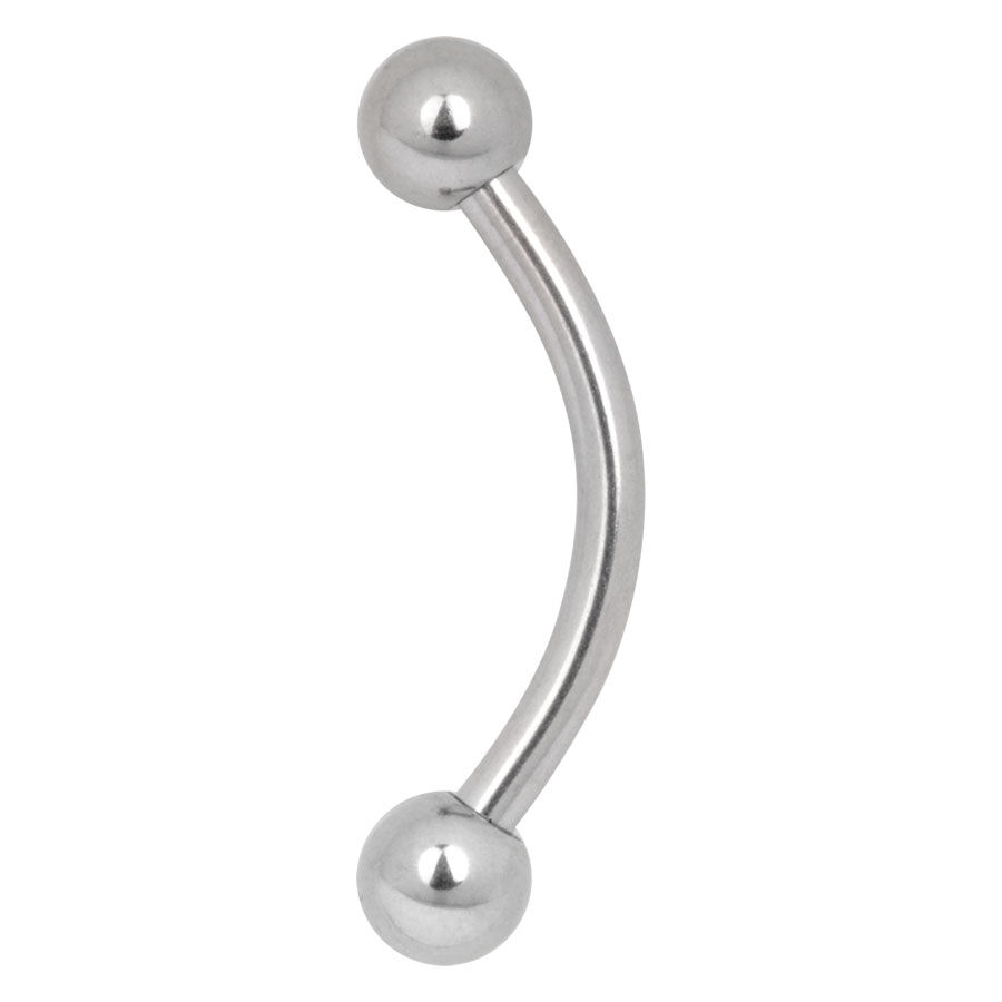 Titan Basicline® - Micro Piercing courbé en titane argenté avec deux boules sur fond blanc