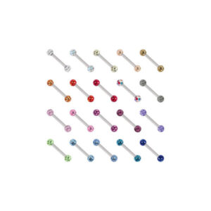 Barbells en titane multicolores avec boules en cristal sur fond blanc