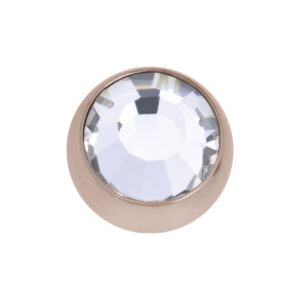 Embout de piercing rond en acier chirurgical or rose avec cristal clair sur fond blanc