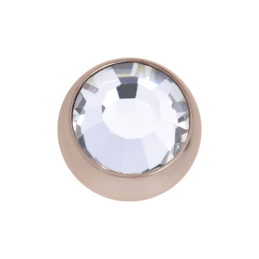 Embout de piercing en or rose avec cristal Embout de piercing rond en acier chirurgical or rose avec cristal clair sur fond blanc