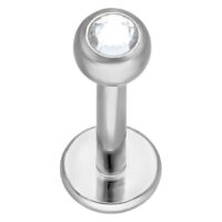 Labret en titane argenté avec cristal Labret argenté en titane avec cristal clair sur fond blanc