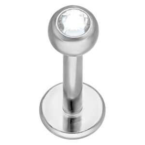 Labret argenté en titane avec cristal clair sur fond blanc