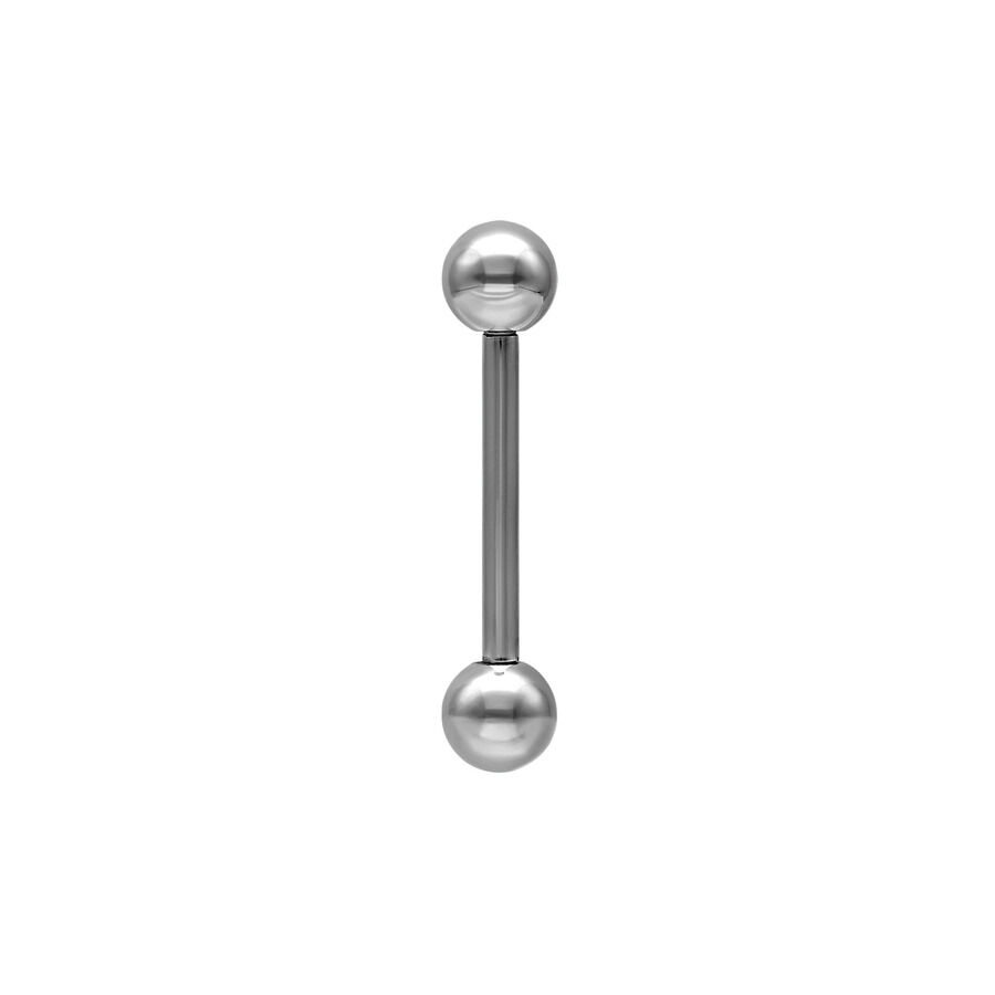 Barbell en titane argenté 1,2mm Barbell en titane argenté avec filetage externe sur fond blanc