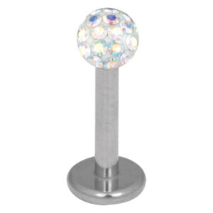 Labret en titane argenté avec cristal Aurora Boreale de 3,0 mm sur fond blanc