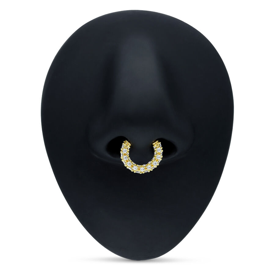 Clicker de Septum en Or 18K avec Cristaux Clicker de Septum doré avec cristaux clairs sur fond noir