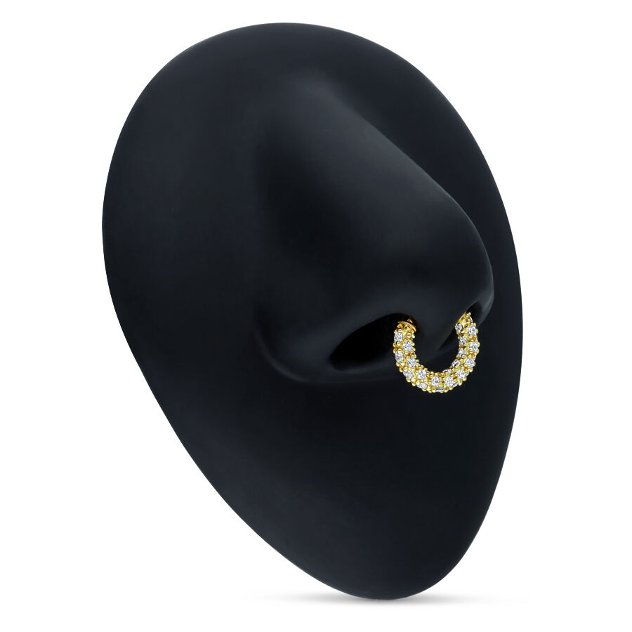 Anneau en or 18K avec cristaux pour piercing nasal Anneau nasal en or avec cristaux clairs sur fond noir