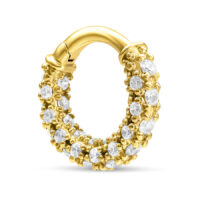 Bague en or 18K avec rangée de cristaux Anneau de piercing en or 18K avec cristaux clairs sur fond blanc