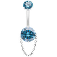 Banane en cristal turquoise avec chaîne Piercing nombril avec cristaux turquoise et chaîne, sur fond blanc
