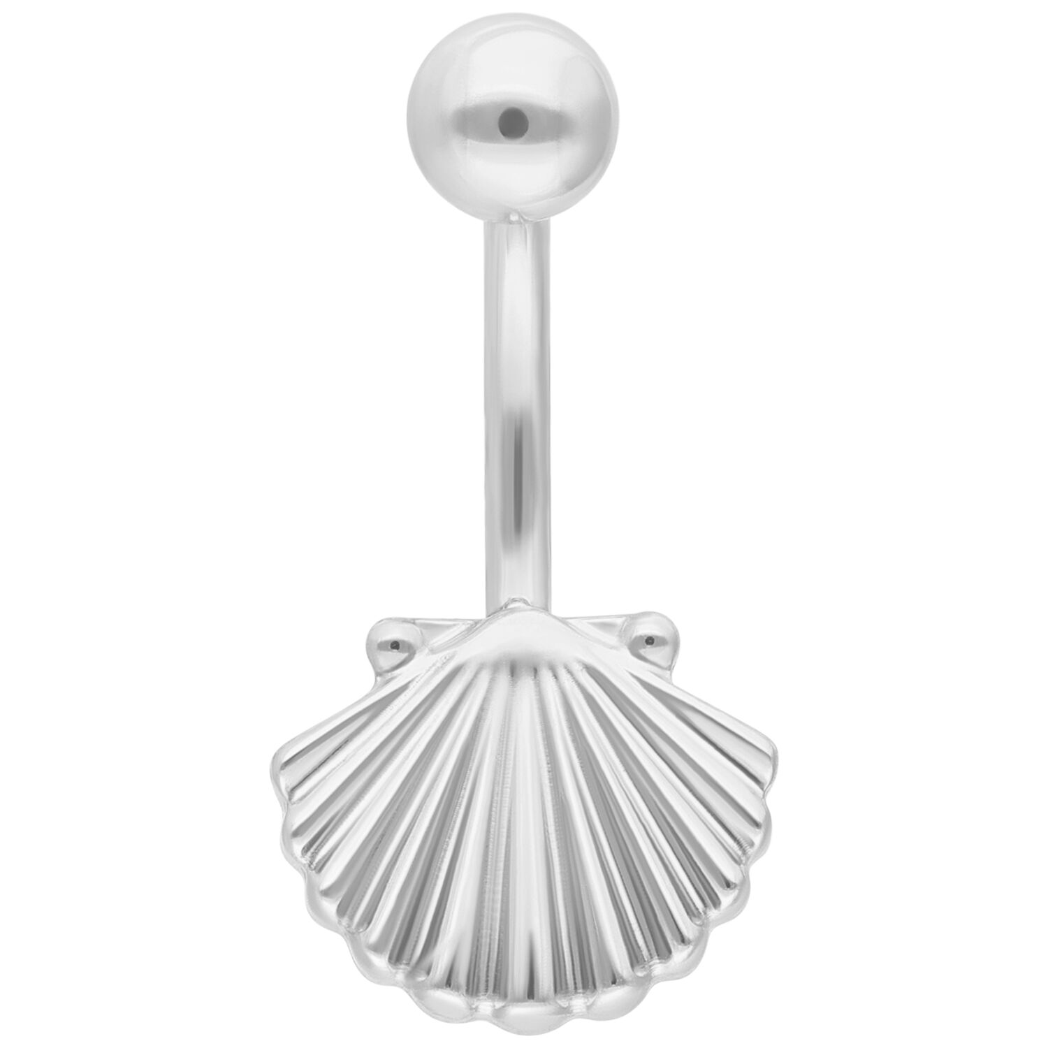 Banane argentée avec design de coquillage en titane sur fond blanc