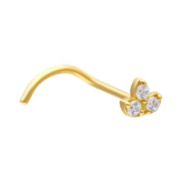 Clou de nez en or 18K avec zirconium Clou de nez doré en forme de lotus avec trois zirconiums clairs sur fond blanc