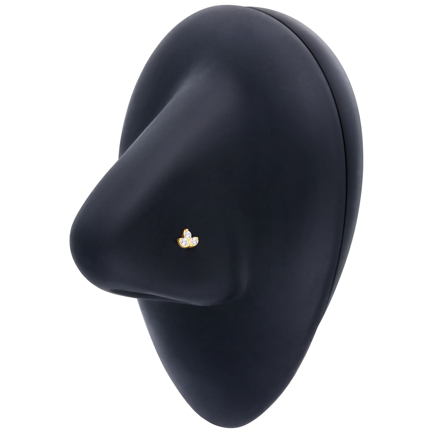 Piercing nez lotus en or 18K avec zirconia Nez noir avec un piercing lotus en or et zirconia, sur fond blanc