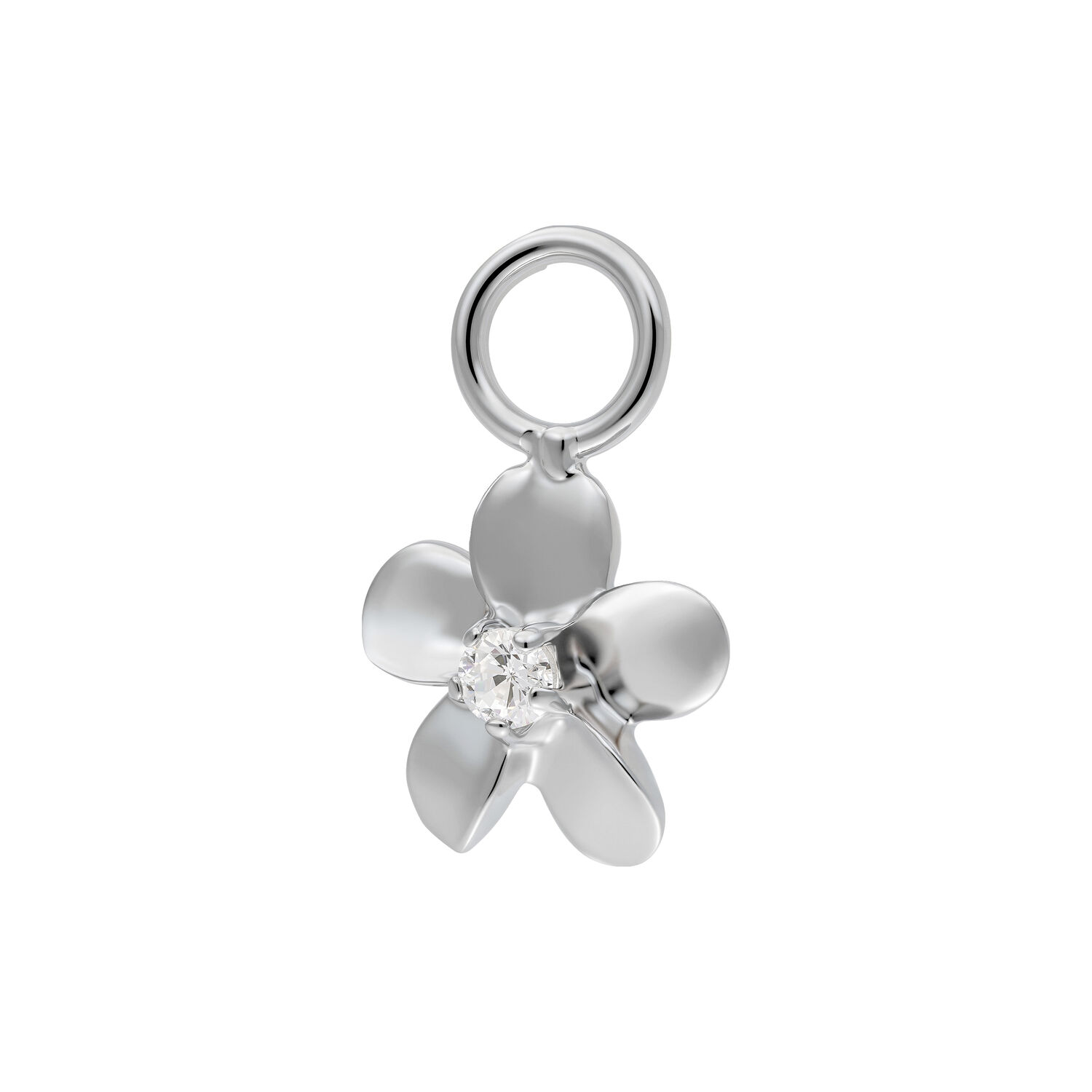Pendentif fleur en argent avec zircon Pendentif fleur en argent avec zircon scintillant sur fond blanc
