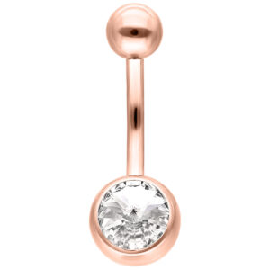 Bananabell en or rose avec cristal rond clair sur fond blanc
