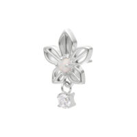Embout de piercing fleur de jasmin en or blanc Embout de piercing fleur de jasmin en or blanc avec opale et zirconium