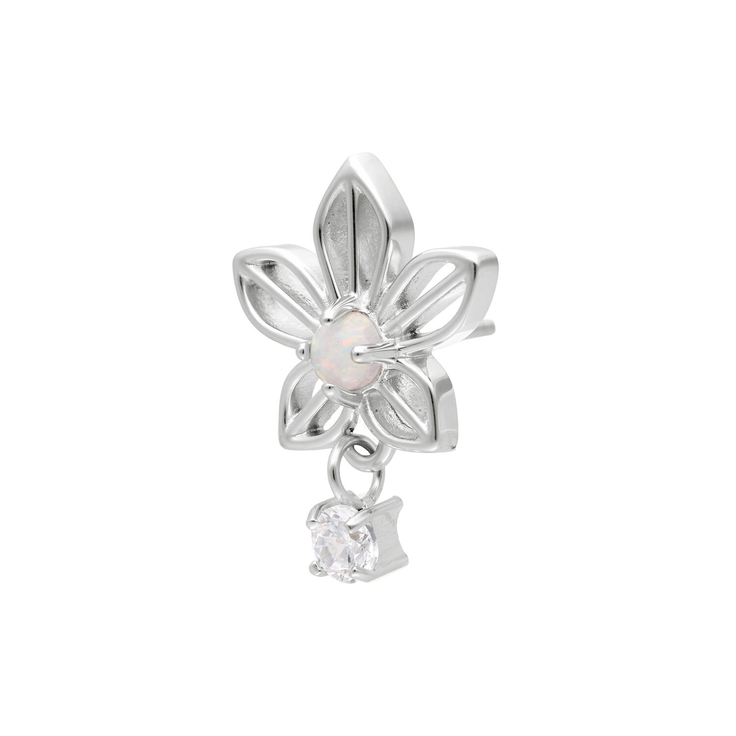 Embout de piercing fleur de jasmin en or blanc Embout de piercing fleur de jasmin en or blanc avec opale et zirconium
