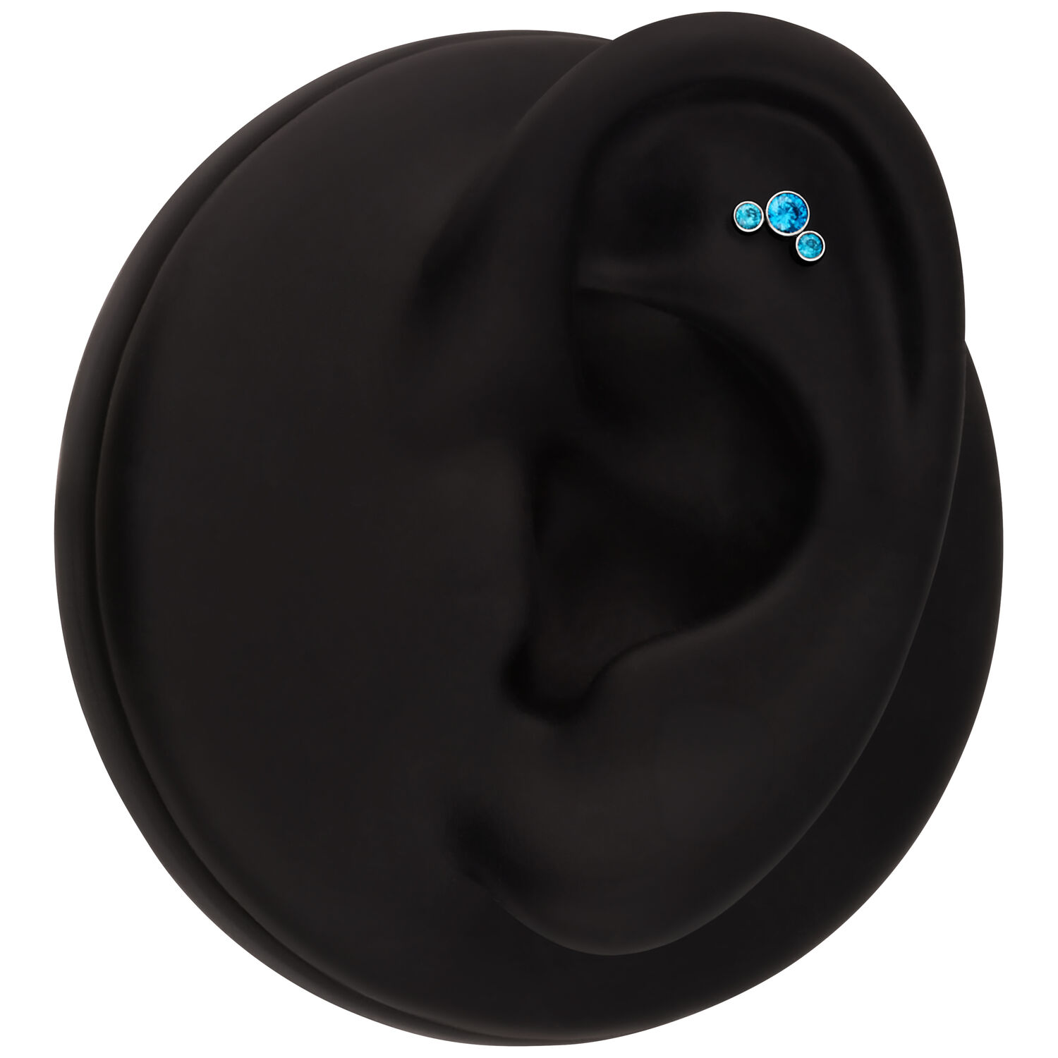 Embout en cristal turquoise pour piercing d'oreille Modèle d'oreille noir avec trois embouts en cristal turquoise