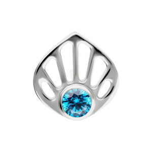 Embout coquillage en or blanc avec cristal turquoise sur fond blanc