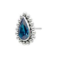 Embout en cristal turquoise Embout en cristal turquoise en forme de goutte, entouré de billes argentées