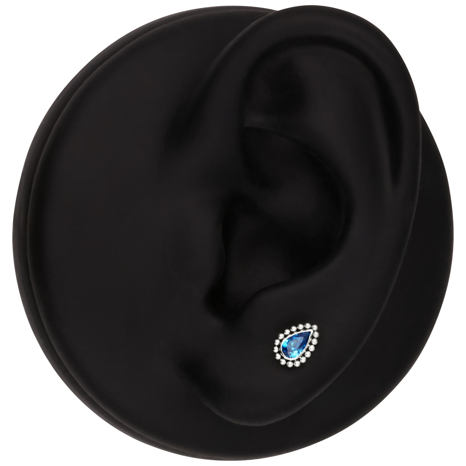 Embout en cristal turquoise pour Push Fit Présentoir d'oreille noir avec un embout en cristal turquoise en forme de goutte