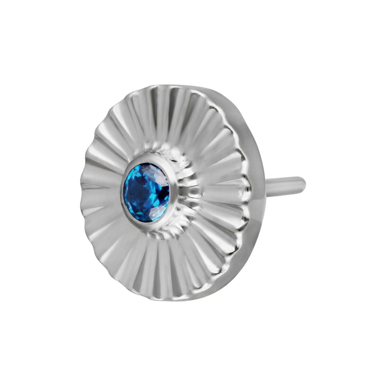 Embout en or blanc avec cristal turquoise Embout argenté avec cristal turquoise sur fond blanc