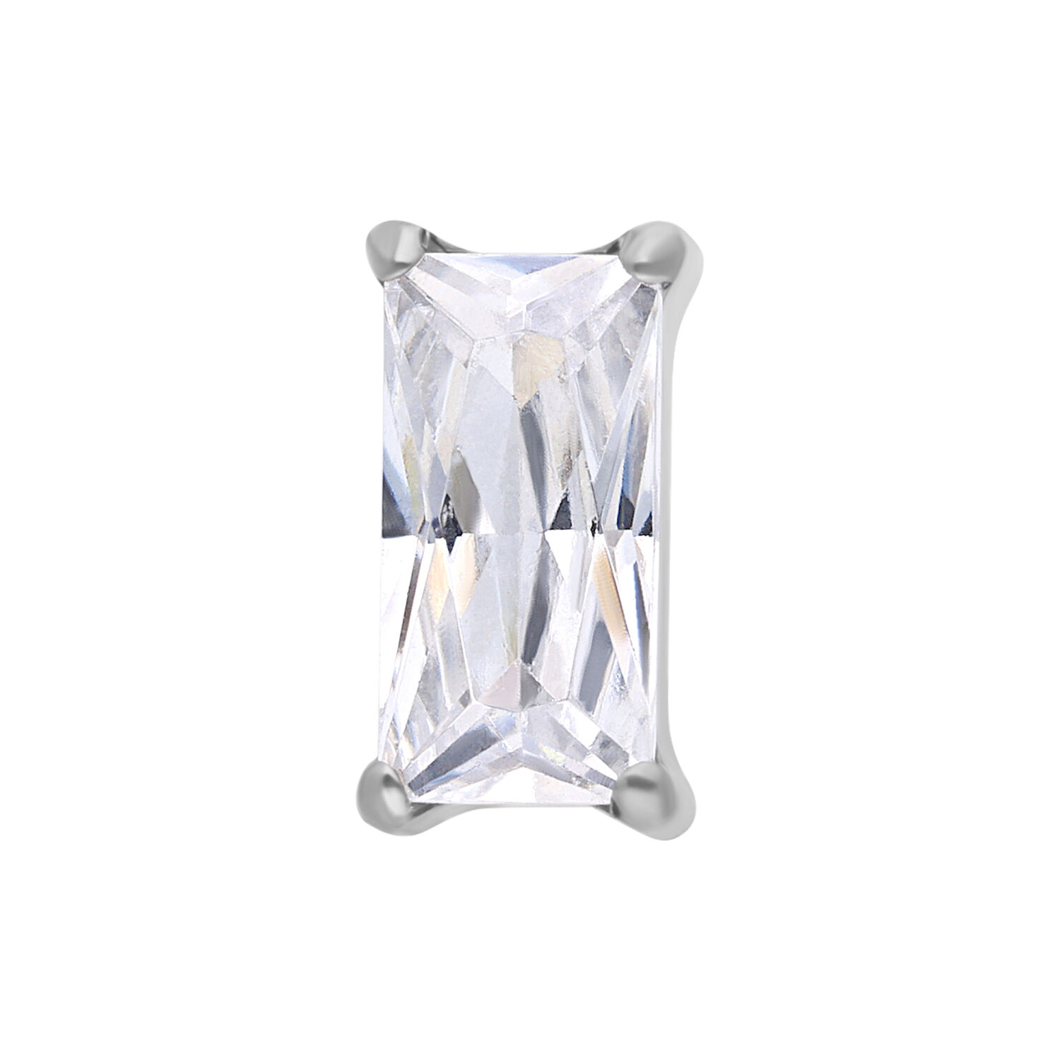 Embout en cristal baguette en titane Cristal clair rectangulaire dans un sertissage en titane argenté sur fond blanc