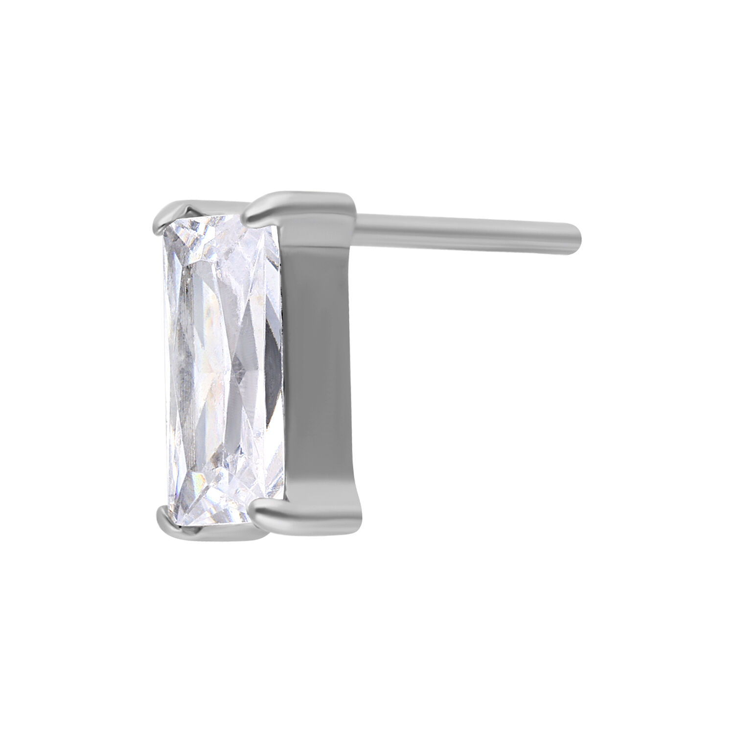 Embout Push Fit Cristal Baguette Argent Embout Push Fit argent avec cristal clair en forme de baguette sur fond blanc
