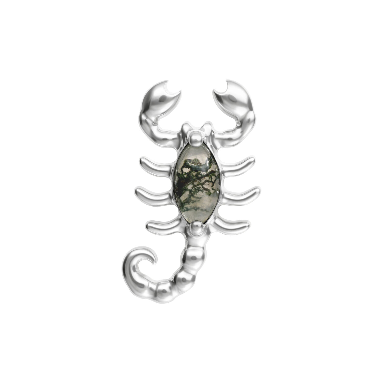 Push Fit Scorpion Embout Or Blanc Agate Mousse Pendentif Scorpion argenté avec Agate Mousse au centre sur fond blanc