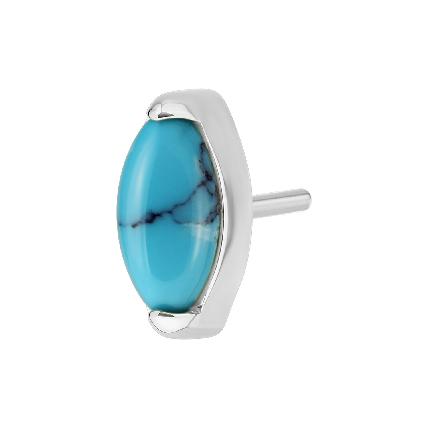 Embout ovale en turquoise en or blanc Embout ovale en turquoise en or blanc avec tige Push Fit sur fond blanc