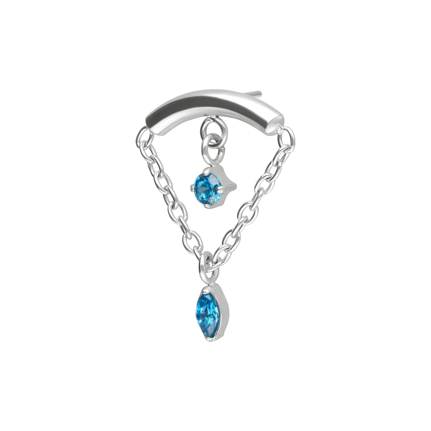 Embout hélice turquoise avec pendentif chaîne Embout hélice argenté avec deux cristaux turquoise et pendentif chaîne