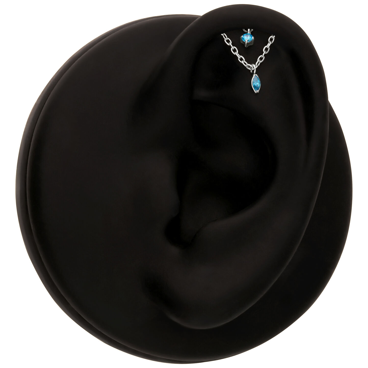 Turquoise Helix Bijou avec Chaîne Modèle d'oreille noire avec double bijou turquoise et chaîne