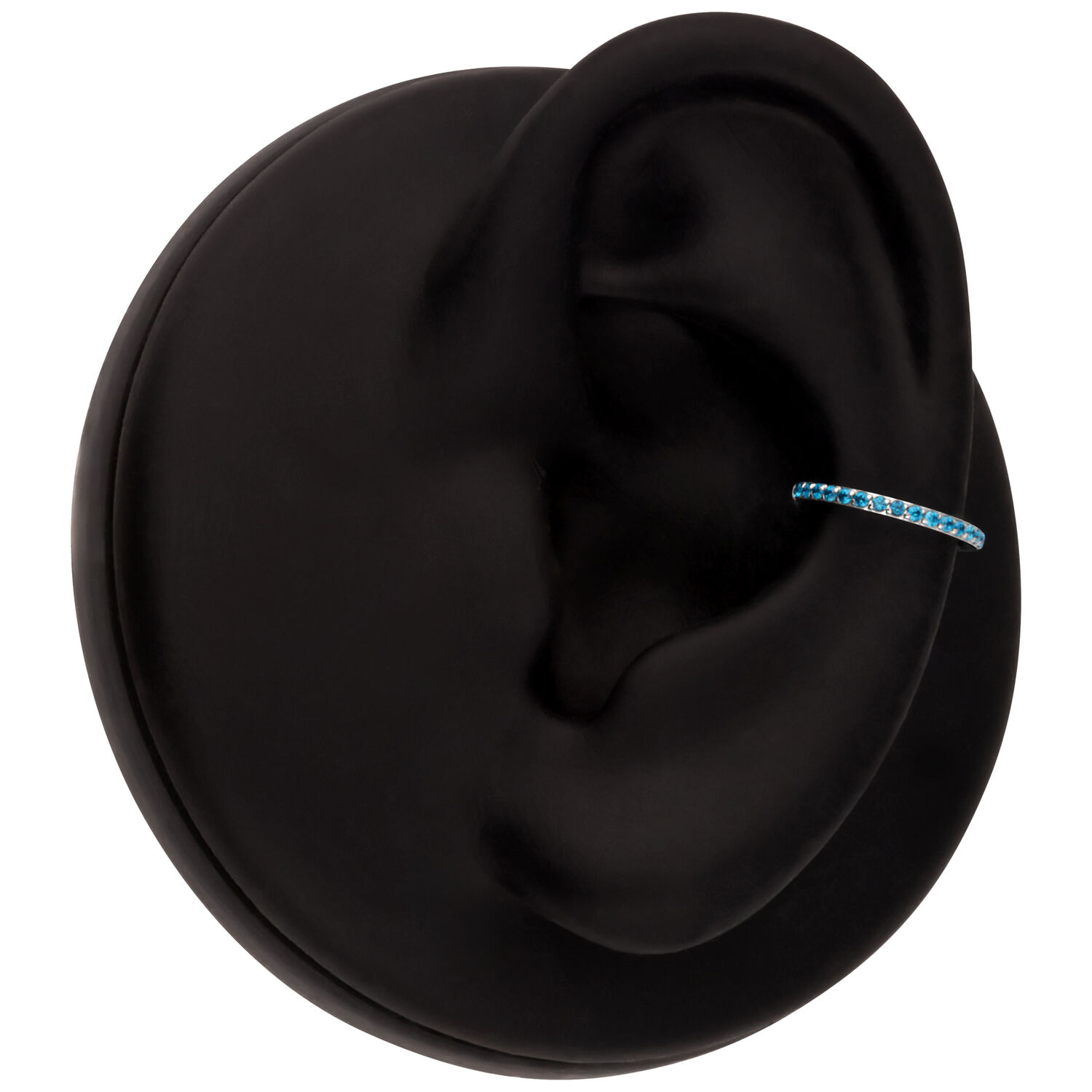 Clicker de piercing d'oreille en cristal turquoise Oreille modèle noire avec clicker de piercing en cristal turquoise