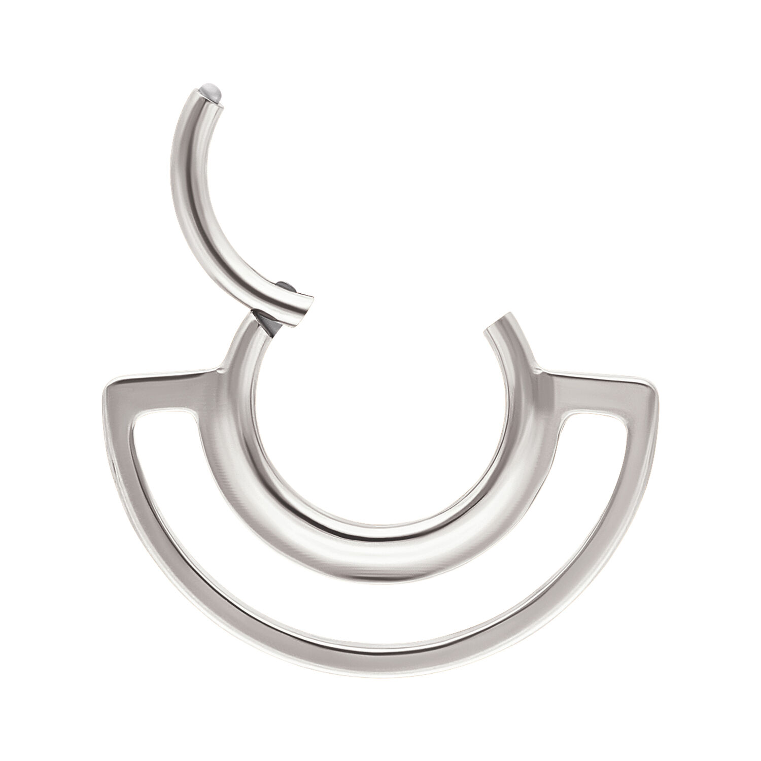 Clicker double anneau argenté en titane sur fond blanc