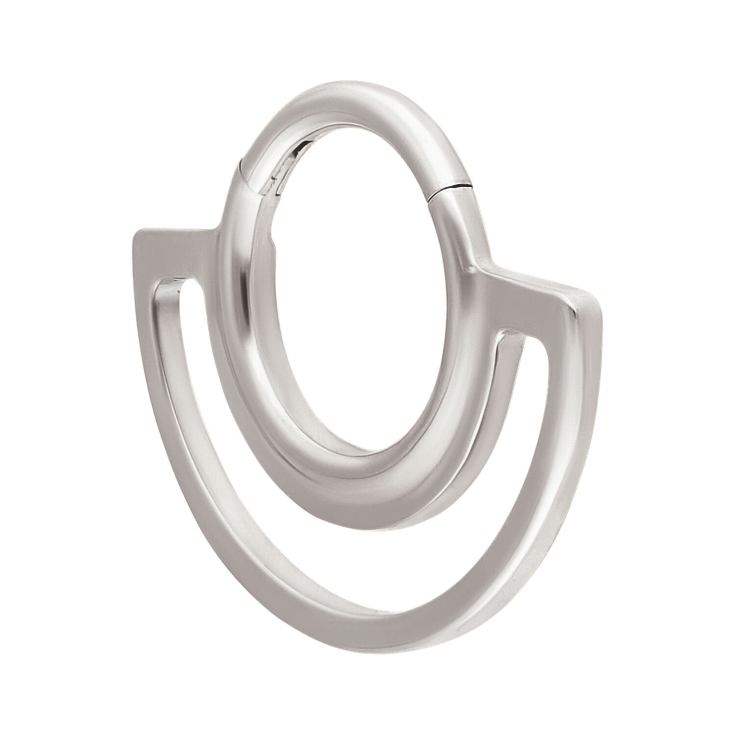 Clicker Anneau Double Argenté en titane avec design circulaire sur fond blanc